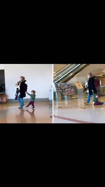 Fed-up mom literally drags her kid through the airport