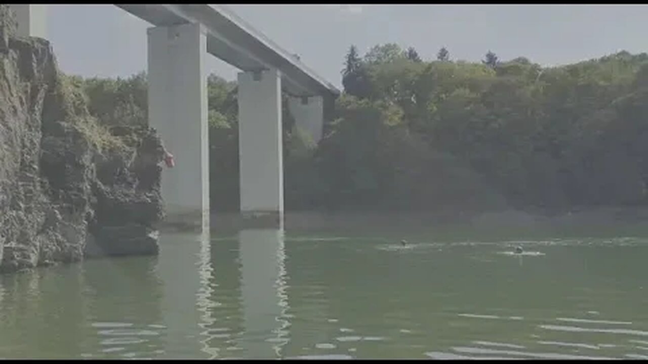 Esch Sur Sure swimming with daughter to see if we can stretch the distance Luxemburg