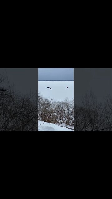 Ice fishing on Lake Superior.