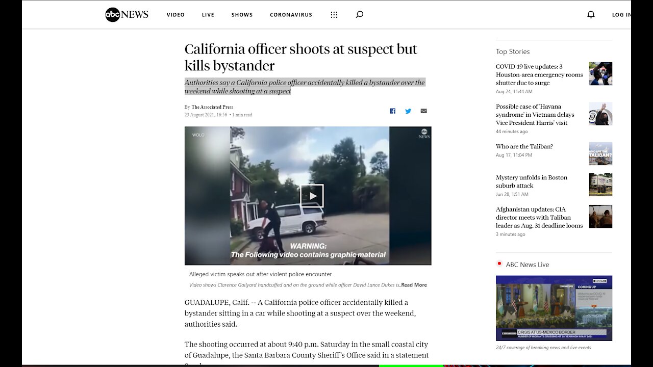 California officer shoots at suspect but kills bystander