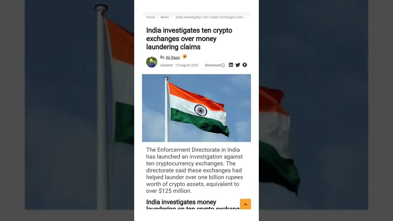 India Investigates Money Laundering On Ten Crypto Exchanges @waqarzaka @SmartViewAi @nehanagar