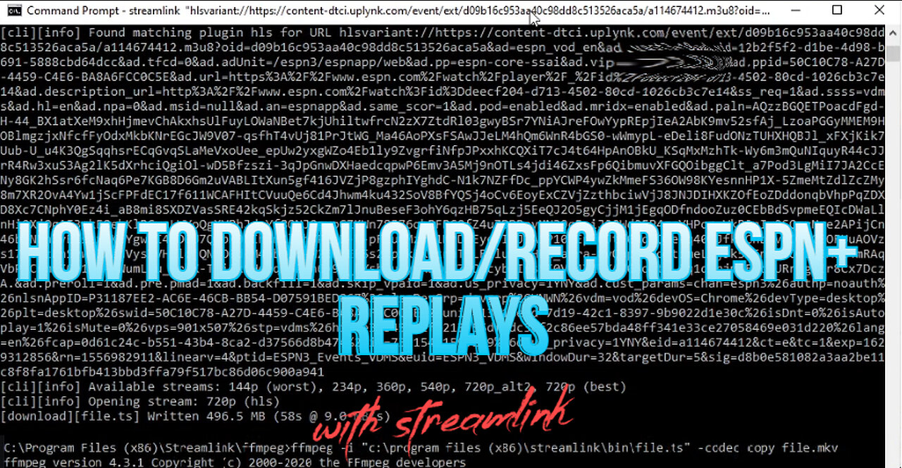 How to download/save replays from ESPN+ using Streamlink