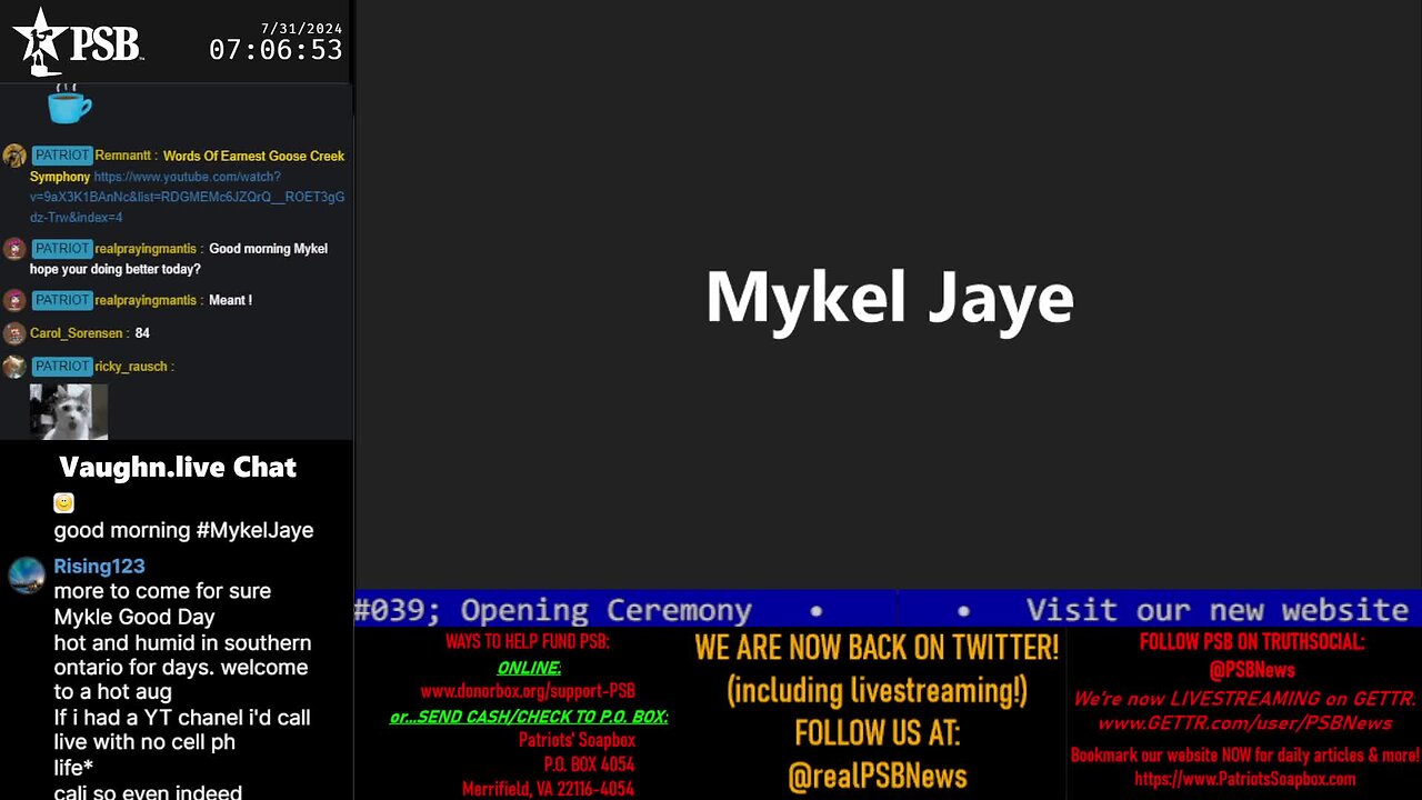 2024-07-31 07:00 EDT - Patriots Soapbox AM: with MykelJaye