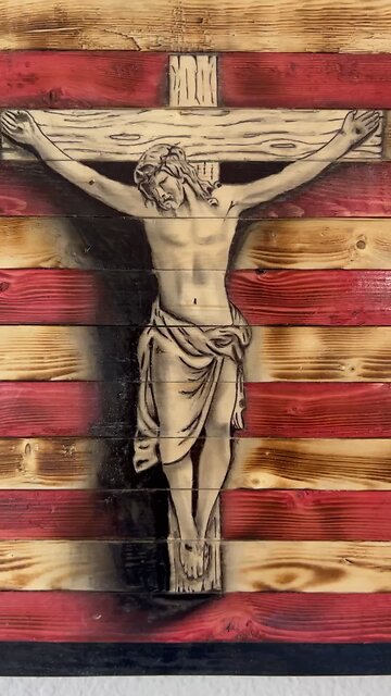 Jesus Rustic American Wooden Flag