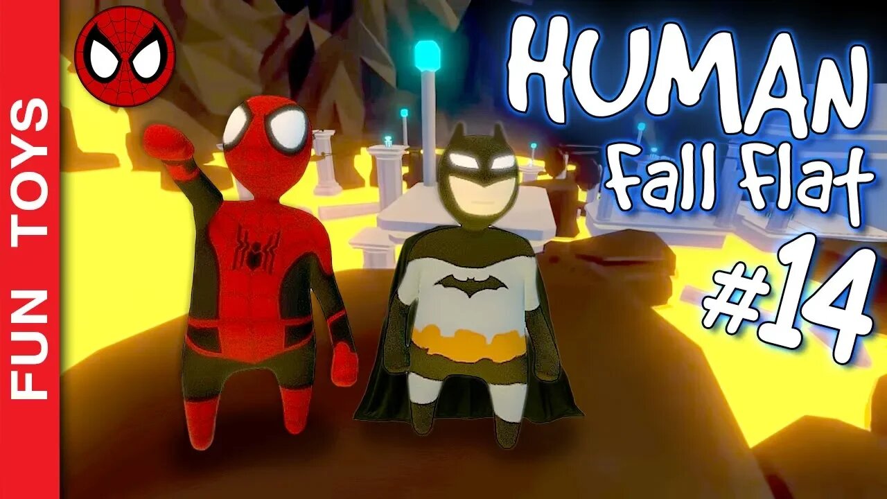 Human Fall Flat #14 - BATMAN e HOMEM ARANHA no traje LONGE DE CASA, atrás da joia da MENTE do THANOS