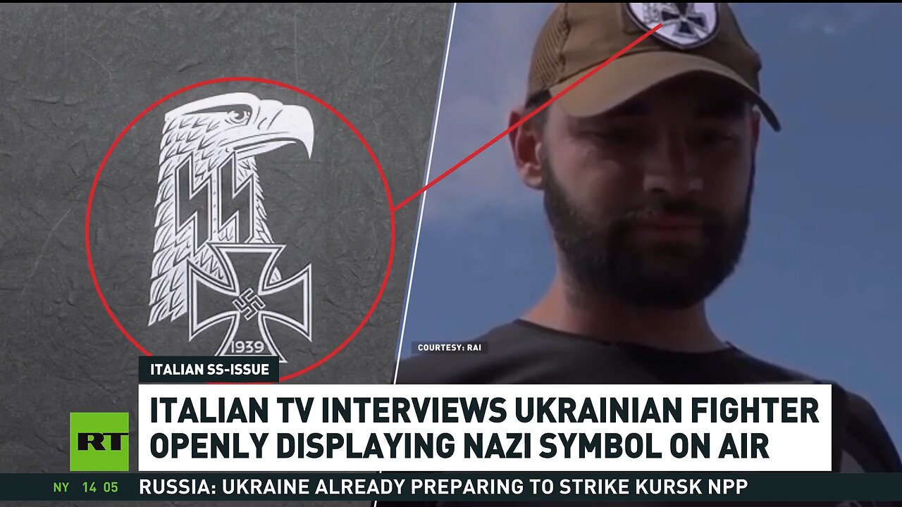 Nazi symbols openly displayed by Ukrainian fighter on Italian National RAI TV