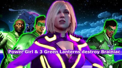 Power Girl & the Green Lantern Core destroy Raid 2 Brainiac