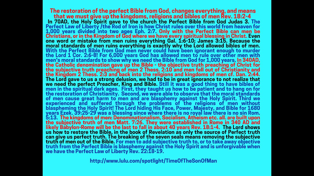 Rev. 18:1-4. THE LORD WARNS MEN TO GET OUT OF THE KINGDOMS OF MEN BECAUSE HE IS RESTORING HIS OWN!