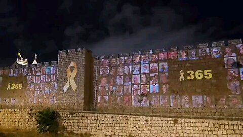 The walls of Jerusalem tonight. 365 days in captivity! BRING THEM HOME NOW!