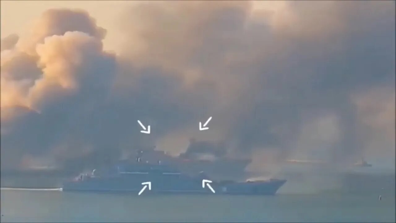 Ukrainian Missile Strike At large Russian Landing Ships in Berdyansk Port Results in Explosion