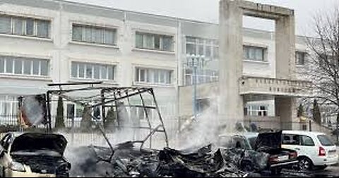 Buildings and cars damaged after Ukrainian drone attack in Russia's Belgorod region