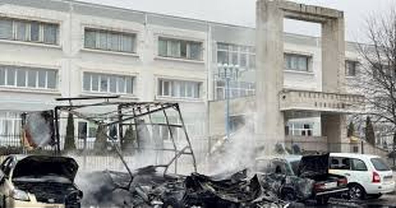 Buildings and cars damaged after Ukrainian drone attack in Russia's Belgorod region