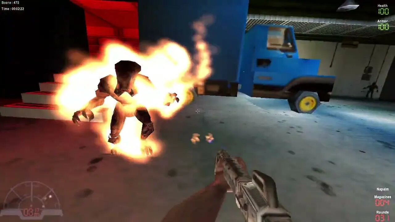 Classic Aliens VS Predator 2000; skirmish mode; Meat Factory from Pred 2, marine with flamethrower.