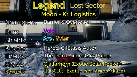 Destiny 2 Legend Lost Sector: Moon - K1 Logistics 6-16-22