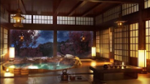 Japanese Onsen - Water Sounds with Piano, Flute and Koto Music for Sleep, Meditation, Study