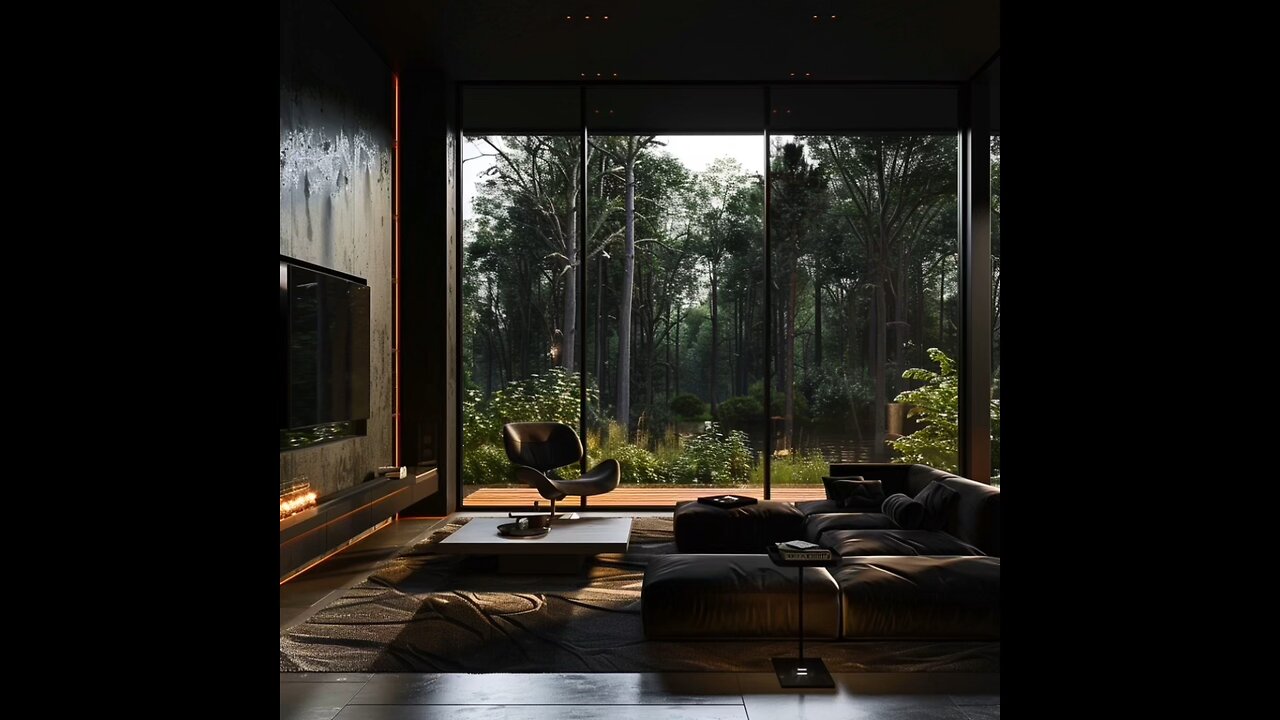 Cozy living room with a nice view of nature outside while it is raining 🌧️