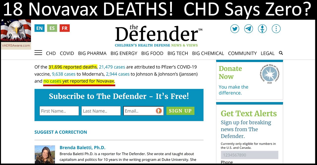 18 Novavax DEATHS In VAERS, Children's Health Defense Says Zero?