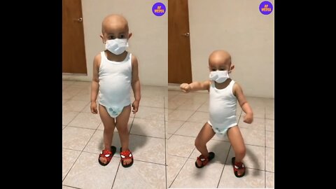 A child with cancer does a nice, fun dance.