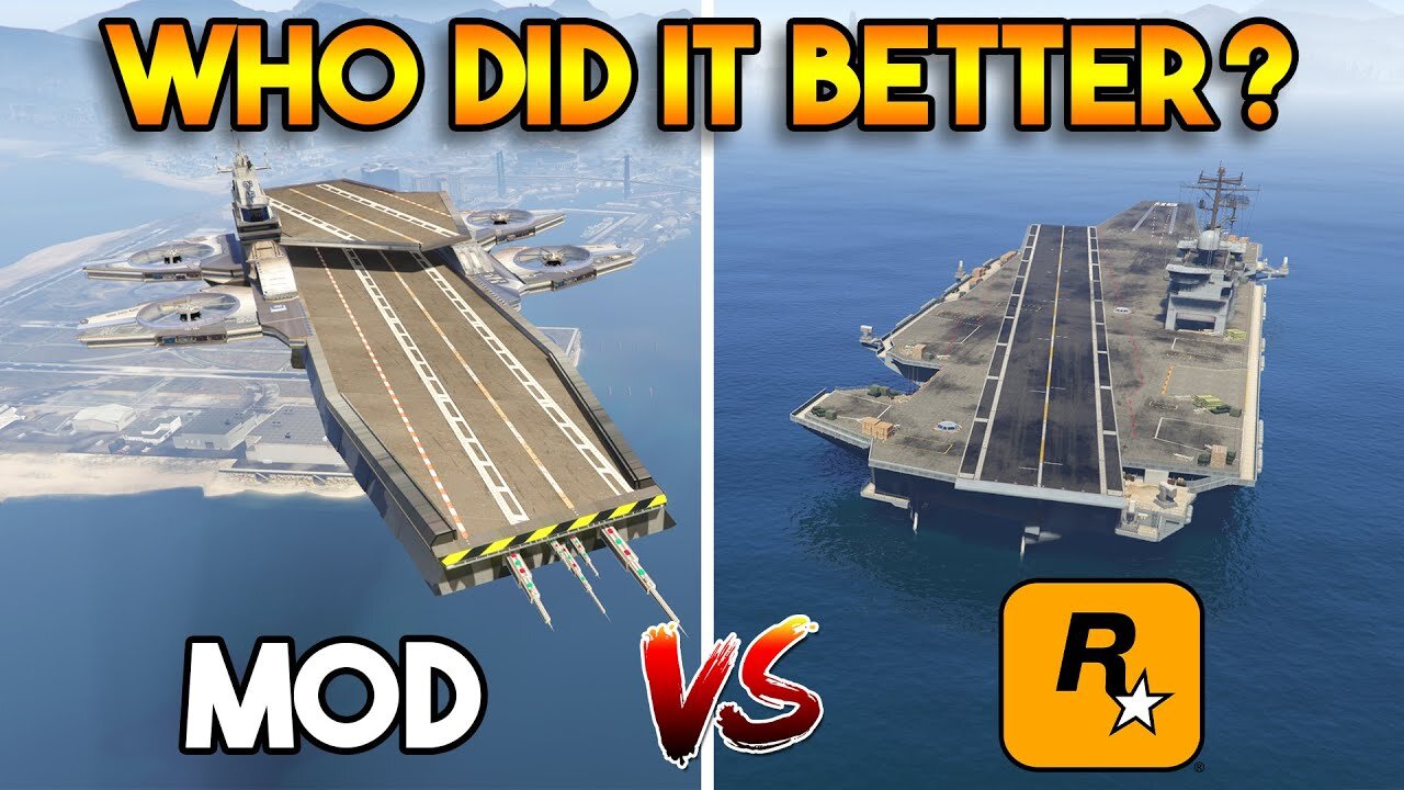 GTA 5 AIRCRAFT CARRIER VS MOD AIRCRAFT CARRIER (ROCKSTAR GAMES VS MODDER