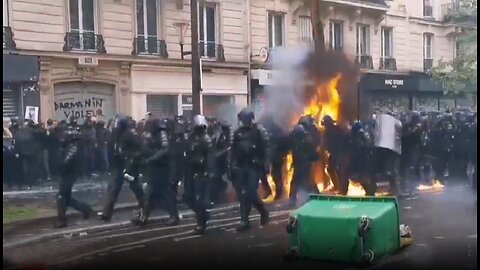 Police Line Set Afire in Paris