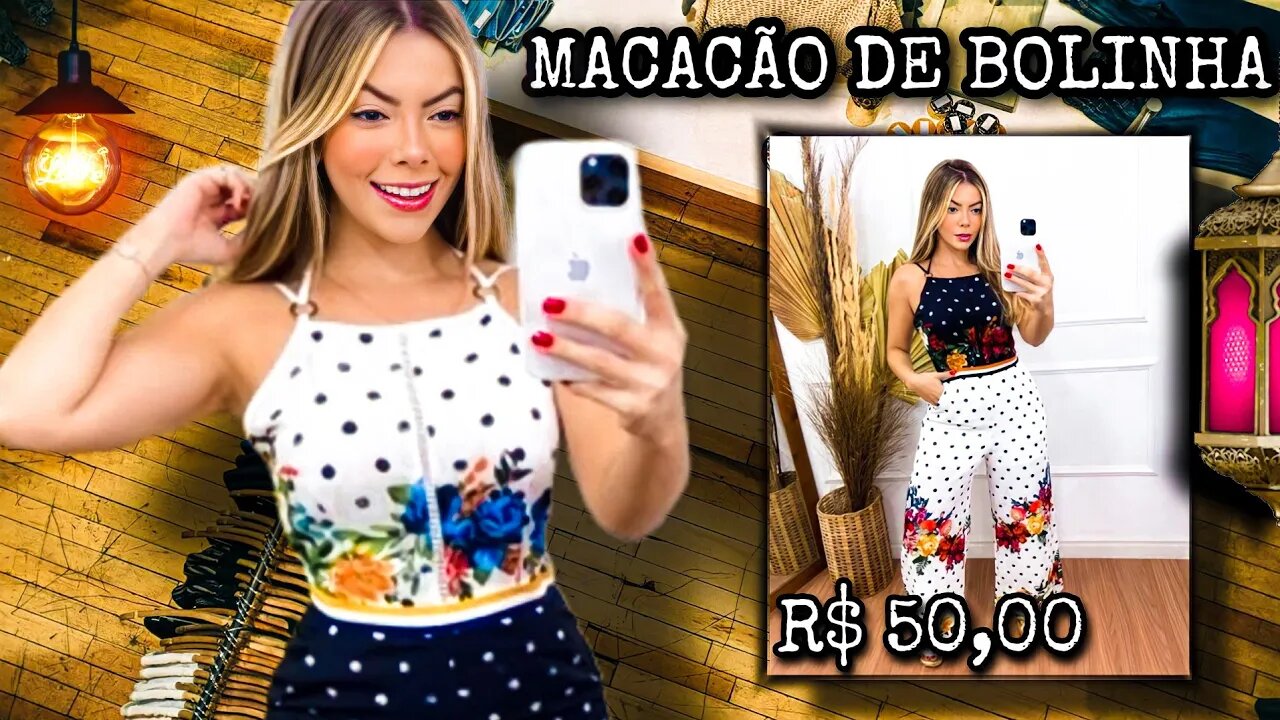 Macacão de Bolinha Estampado com zíper nas Costa com e com amarração nas costa!