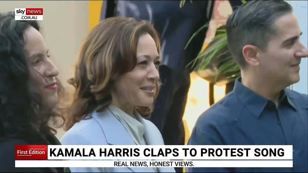 SKY NEWS AU: Kabbalah Harris unknowingly claps along to protest song directed at her