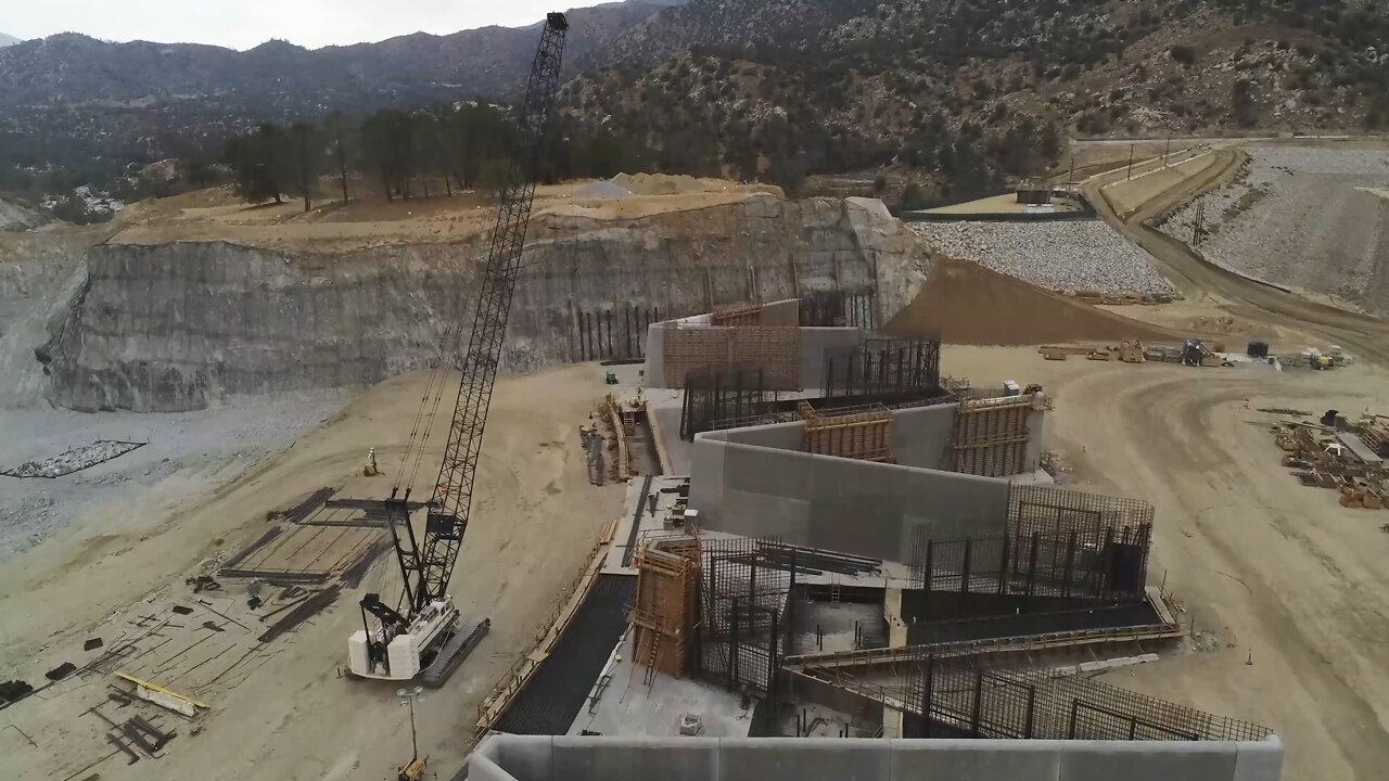 Isabella Dam Labyrinth Weir, Emergency Spillway (B-roll)