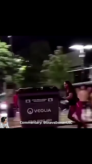 Luckily he was able to dodge the rolling dumpster in time.