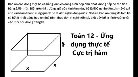 Bác An cần đóng một bể cá bằng kính có dạng hình hộp chữ nhật không nắp có thể tích