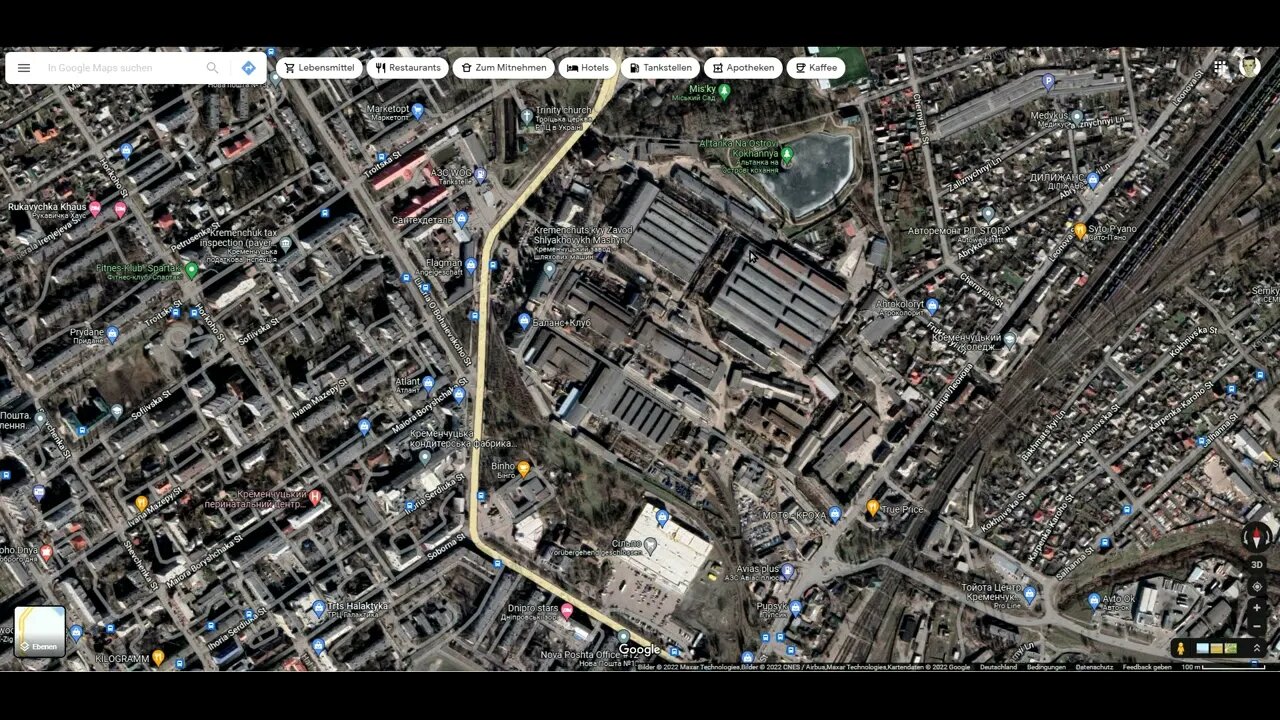 Angriff auf Krementschuk - Was sagt Google Maps ?