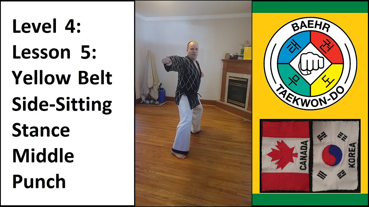 Baehr Taekwondo: 04-05: Green Stripe: Side-Sitting Stance - Middle Punch