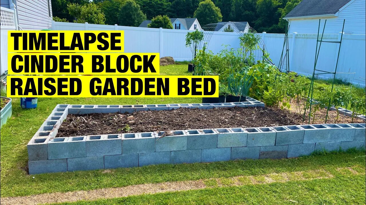 Timelapse cinder block raised garden bed, no talking ASMR