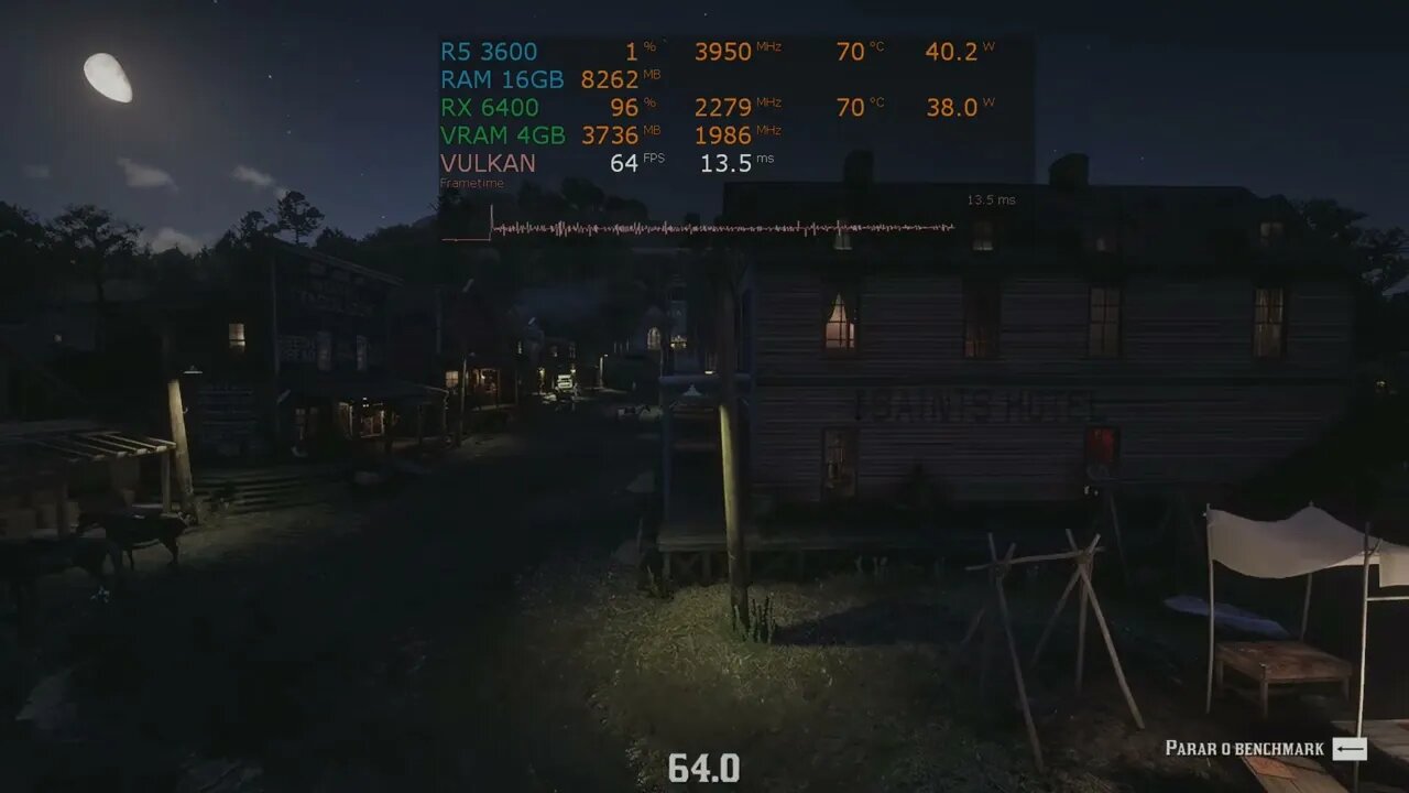 RADEON RX6400 + SOYO B550 + RYZEN 5 3600, Benchmark Red Dead Redemption 2.