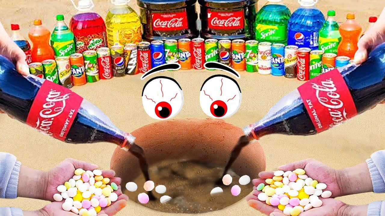 Experiment: Giant Coca Cola Bottles, Chupa Chups, Pepsi, Sprite, Mirinda, and Mentos Underground