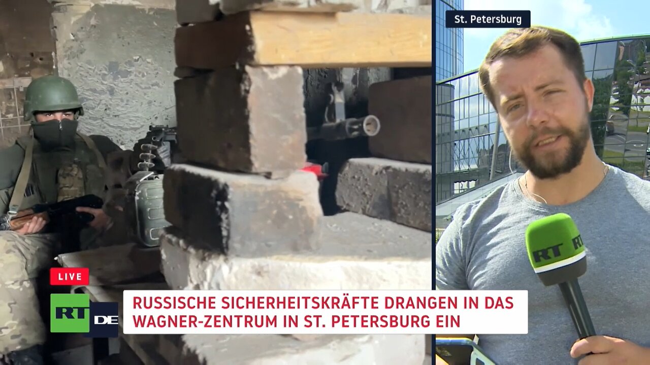 Sicherheitskräfte durchsuchen Wagner-Zentrum in Sankt Petersburg im Zuge des bewaffneten Aufstands