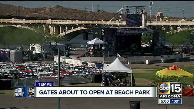 Families having fun in the sun waiting for Arizona fireworks