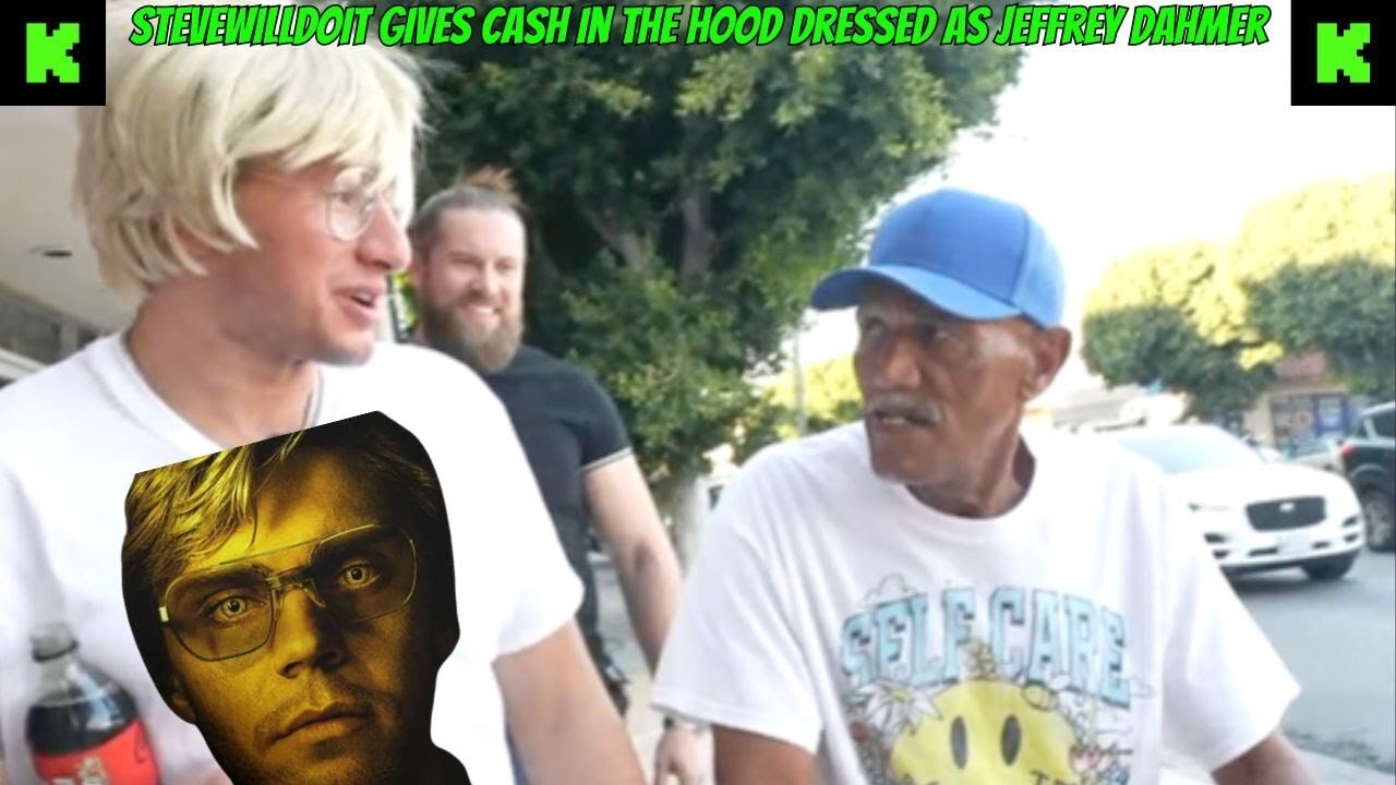 STEVEWILLDOIT JEFFREY DAHMER HALLOWEEN COSPLAY + GIVES MONEY IN THE HOOD