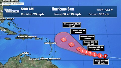 Hurricane Sam forms, expected to reach major hurricane strength over the weekend