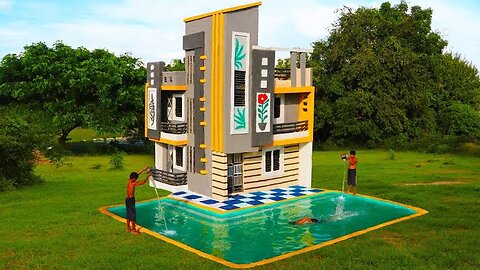 Building Creative A Modern 3-Story Mud Villa House & Swimming Pool In The Forest By Ancient Skills