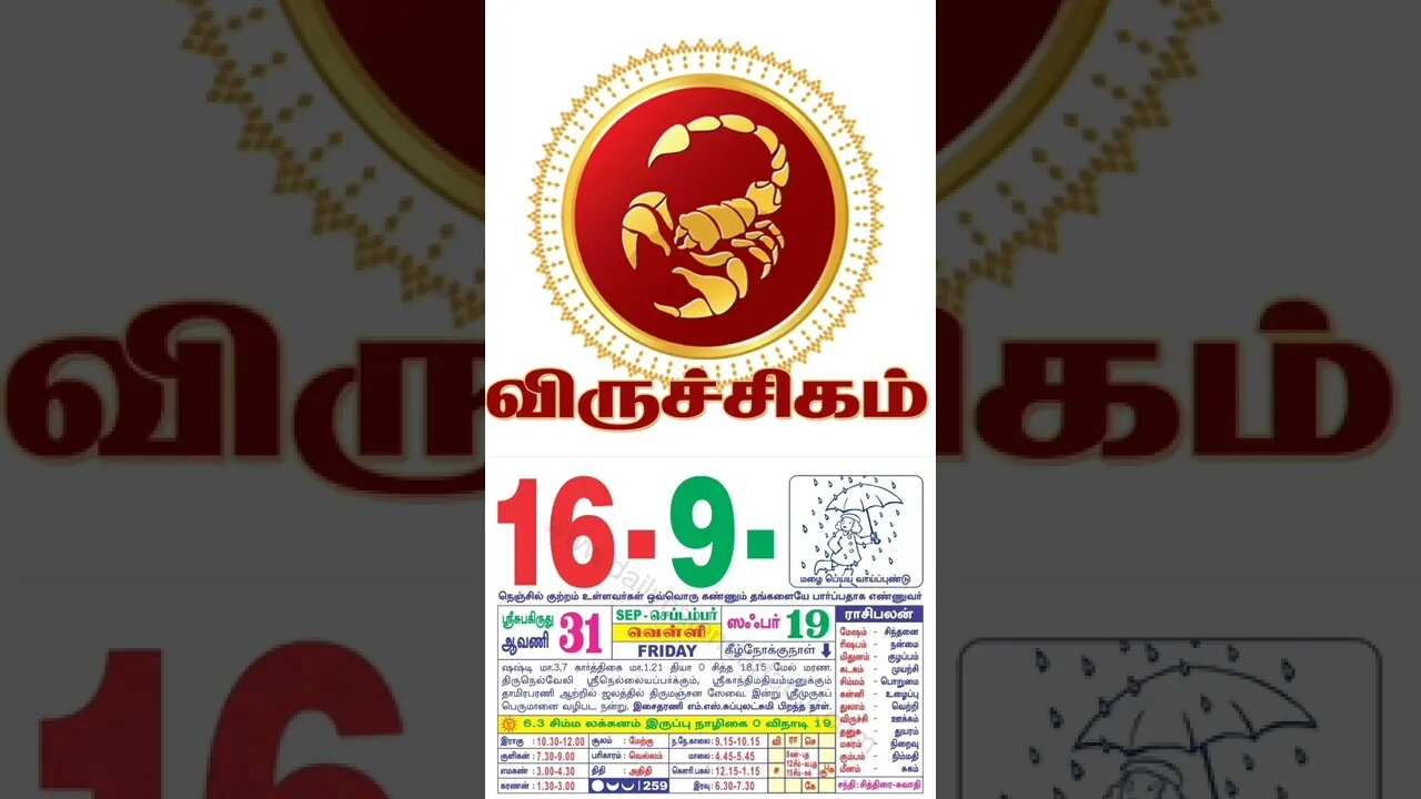 விருச்சிகம் || இன்றைய ராசிபலன் || 16|09|2022 வெள்ளிக்கிழமை