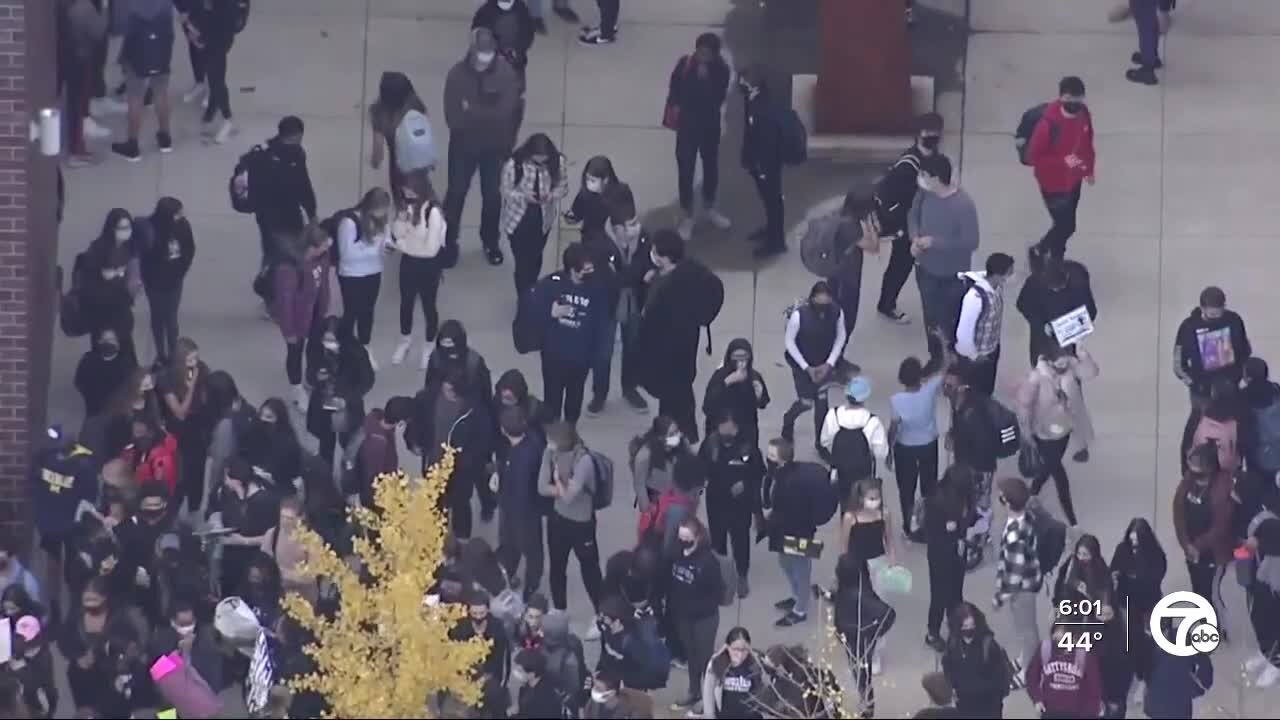 Bloomfield Hills High School students walkout after racist graffiti found on bathroom wall