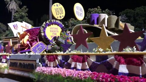 Rose Parade 2020 South Pasadena Float at New Years Night moving into position.