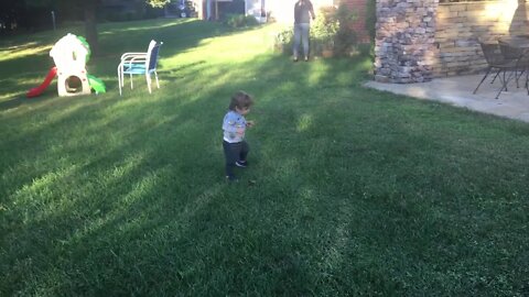 Grant in backyard