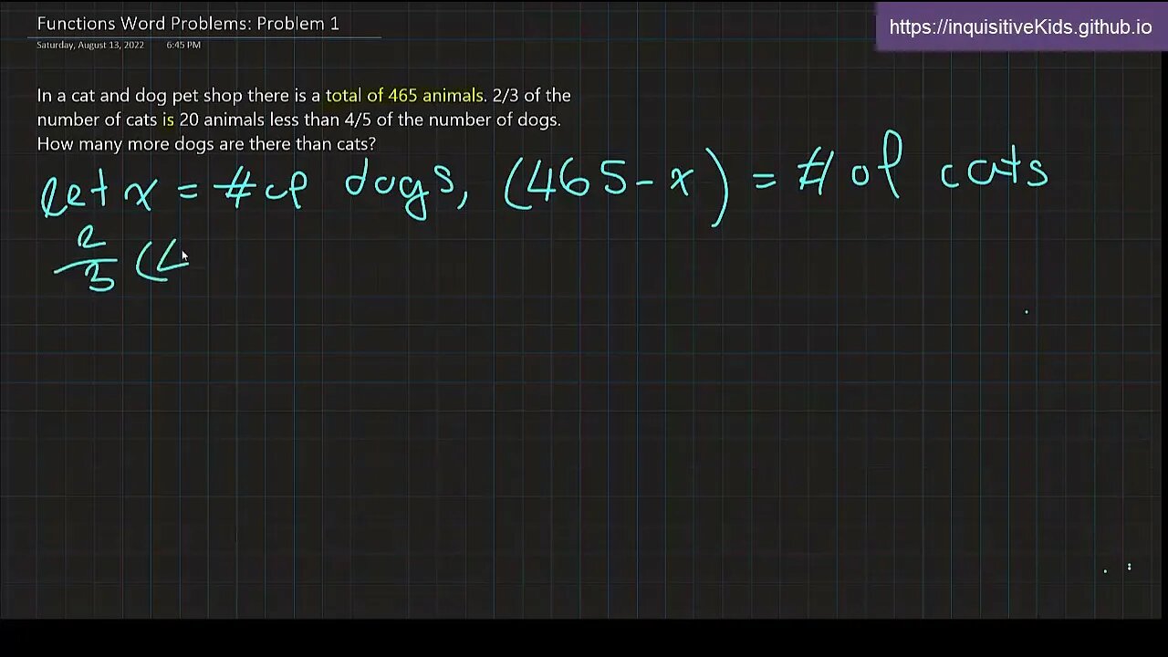 6th Grade Functions Word Problems: Problem 1