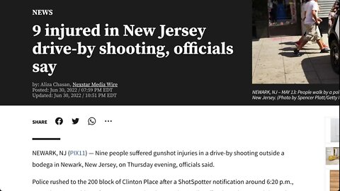 週四晚上，新澤西州紐瓦克一家酒窖外發生槍擊事件，九人中槍受傷