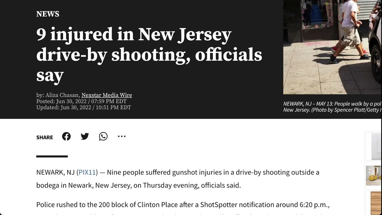 週四晚上，新澤西州紐瓦克一家酒窖外發生槍擊事件，九人中槍受傷