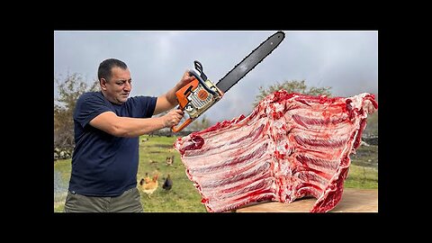 Huge Beef Ribs Cooked in the Oven! Popular Dish in the Village of Azerbaijan