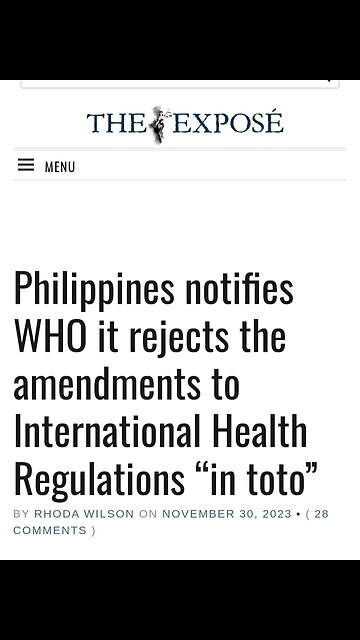 On Tuesday, the House of Representatives of the Republic of the Philippines passed a resolution rejecting the WHO's amendments to the International Health Regulations.
