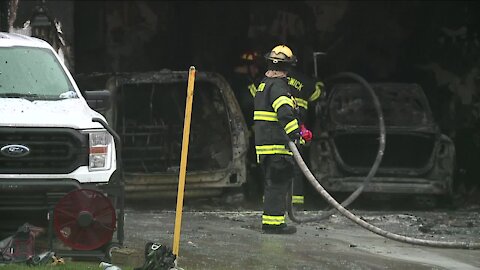 Garage engulfed in flames after family smokes a turkey