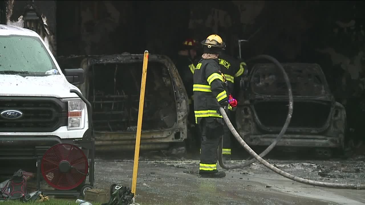 Garage engulfed in flames after family smokes a turkey